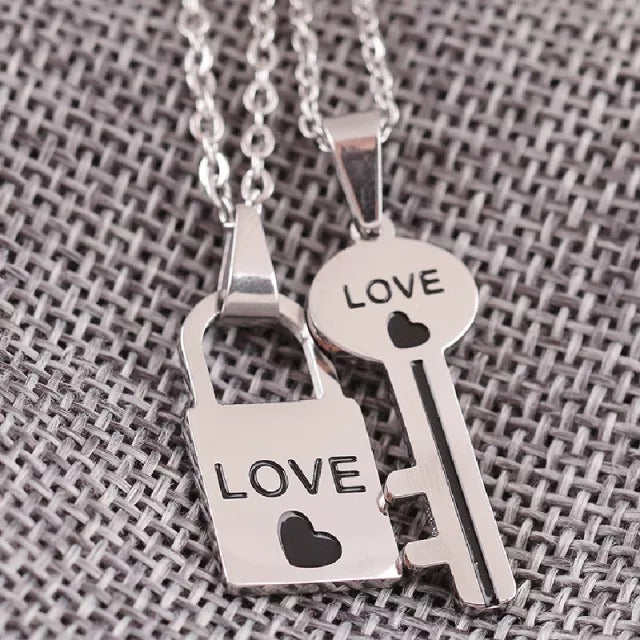 Collar Pareja Candado Llave Acero Inoxidable Regalo Navidad