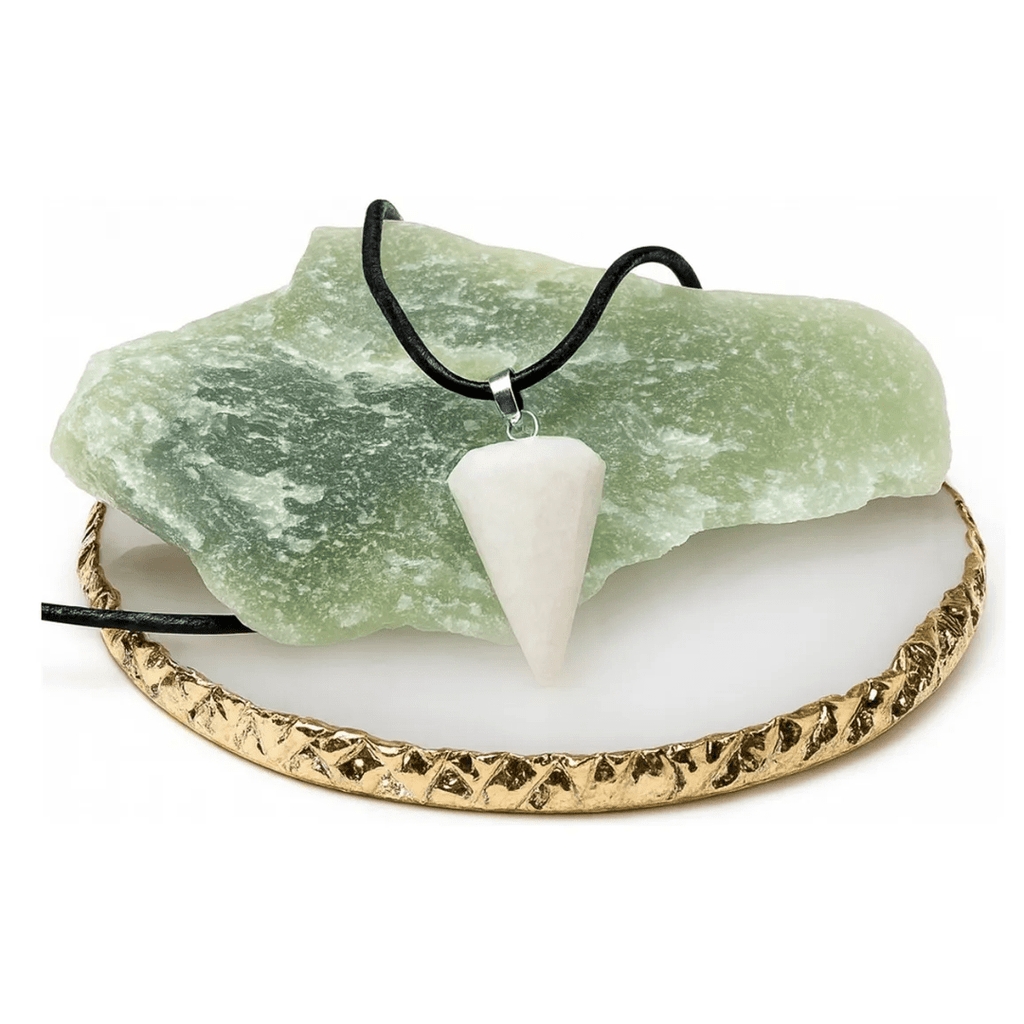 Collar Péndulo Cuarzo Blanco Limpieza Energética Cordón Pu