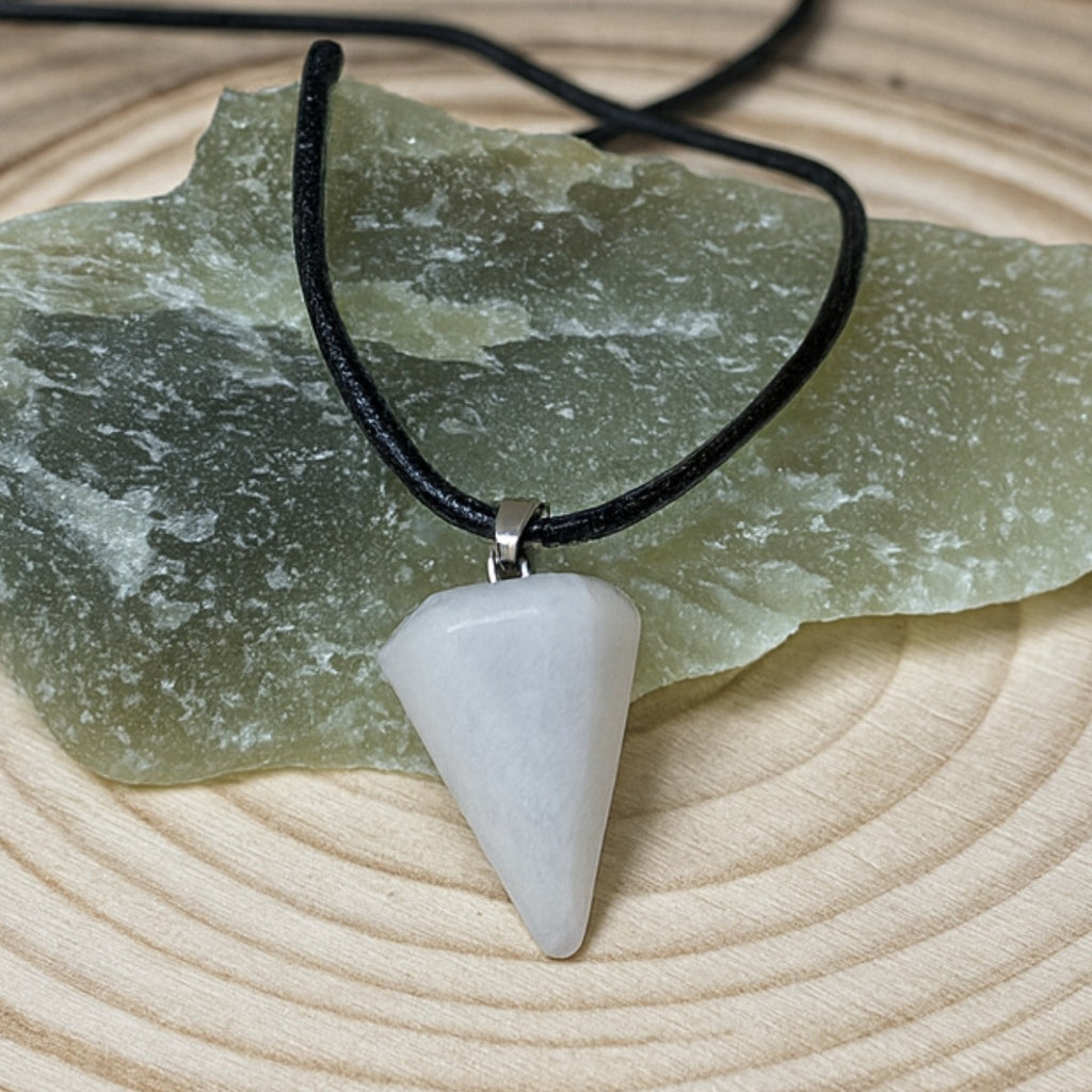 Collar Péndulo Cuarzo Blanco Limpieza Energética Cordón Pu