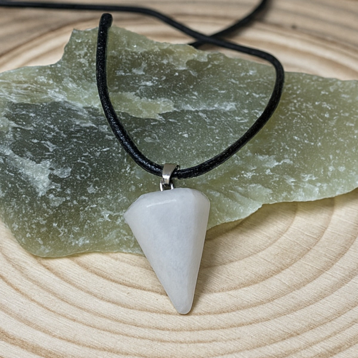 Collar Péndulo Cuarzo Blanco Limpieza Energética Cordón Pu