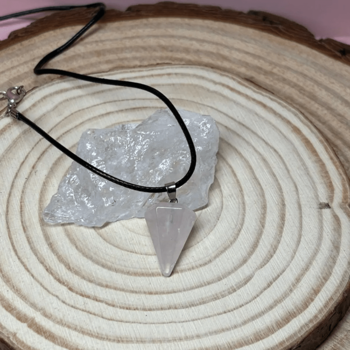 Collar Péndulo Cuarzo Blanco Limpieza Energética Cordón Pu