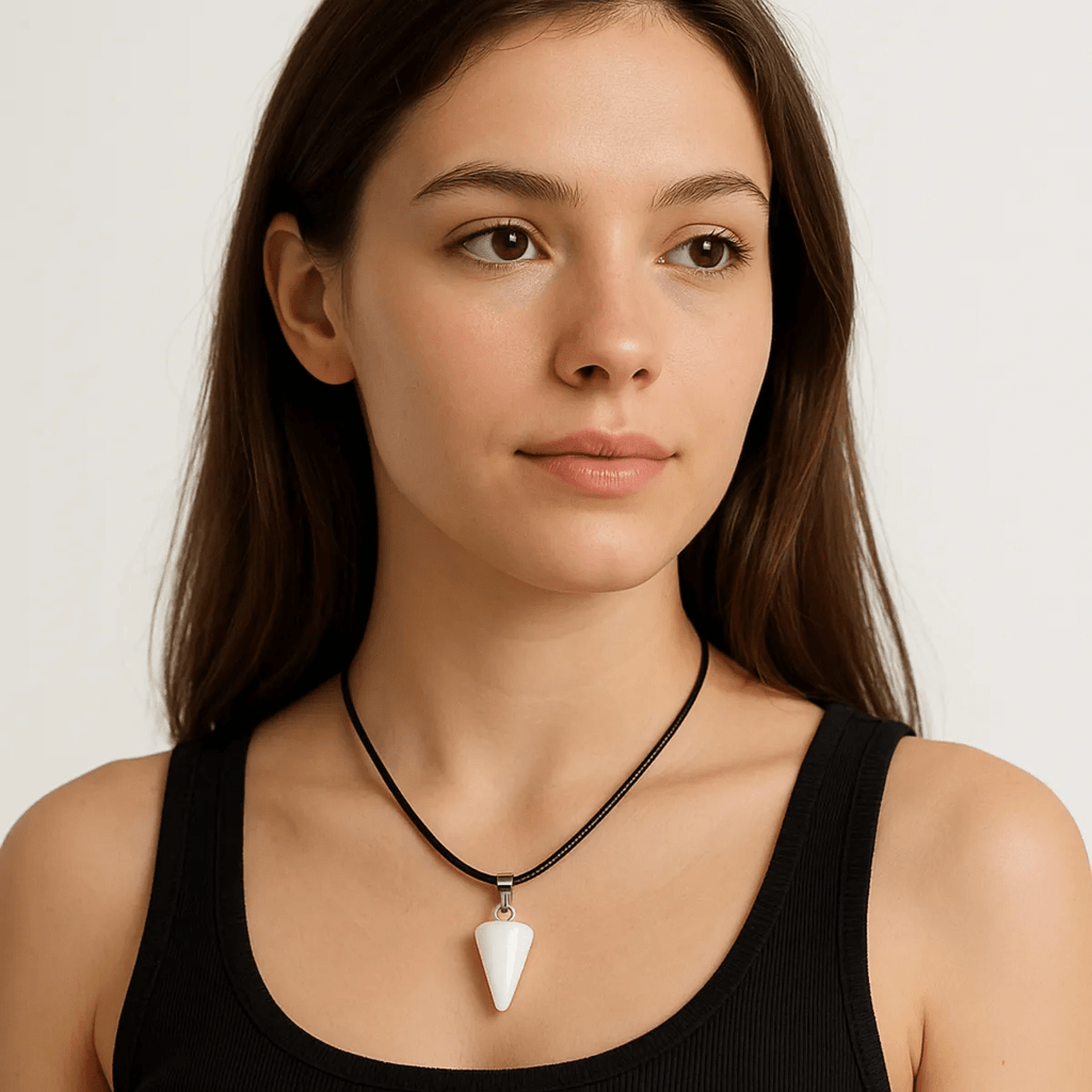 Collar Péndulo Cuarzo Blanco Limpieza Energética Cordón Pu