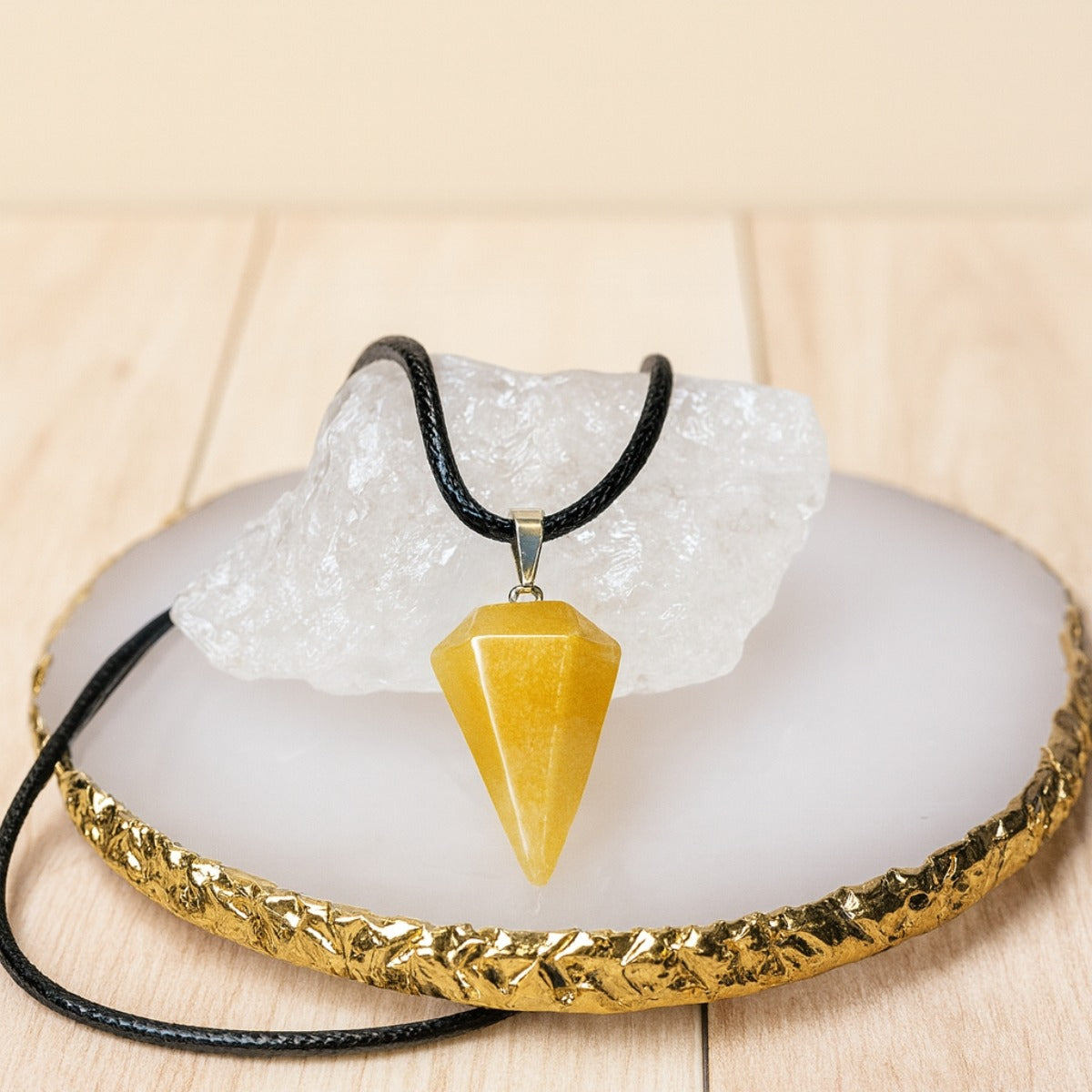 Collar Péndulo Cuarzo Citrino Prosperidad Cordón Pu