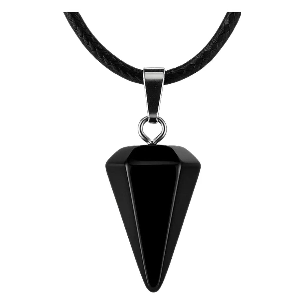 Collar Péndulo Obsidiana Protección Energética Cordón Pu