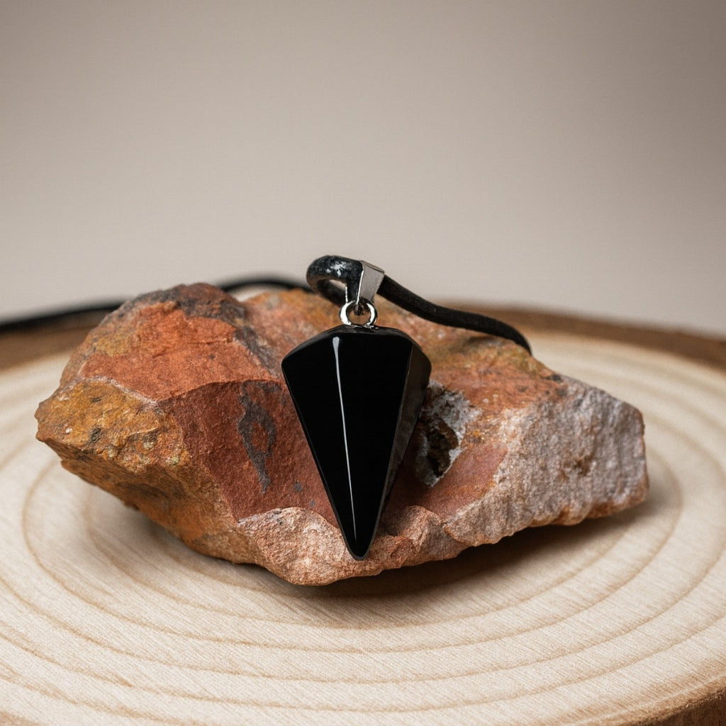 Collar Péndulo Obsidiana Protección Energética Cordón Pu