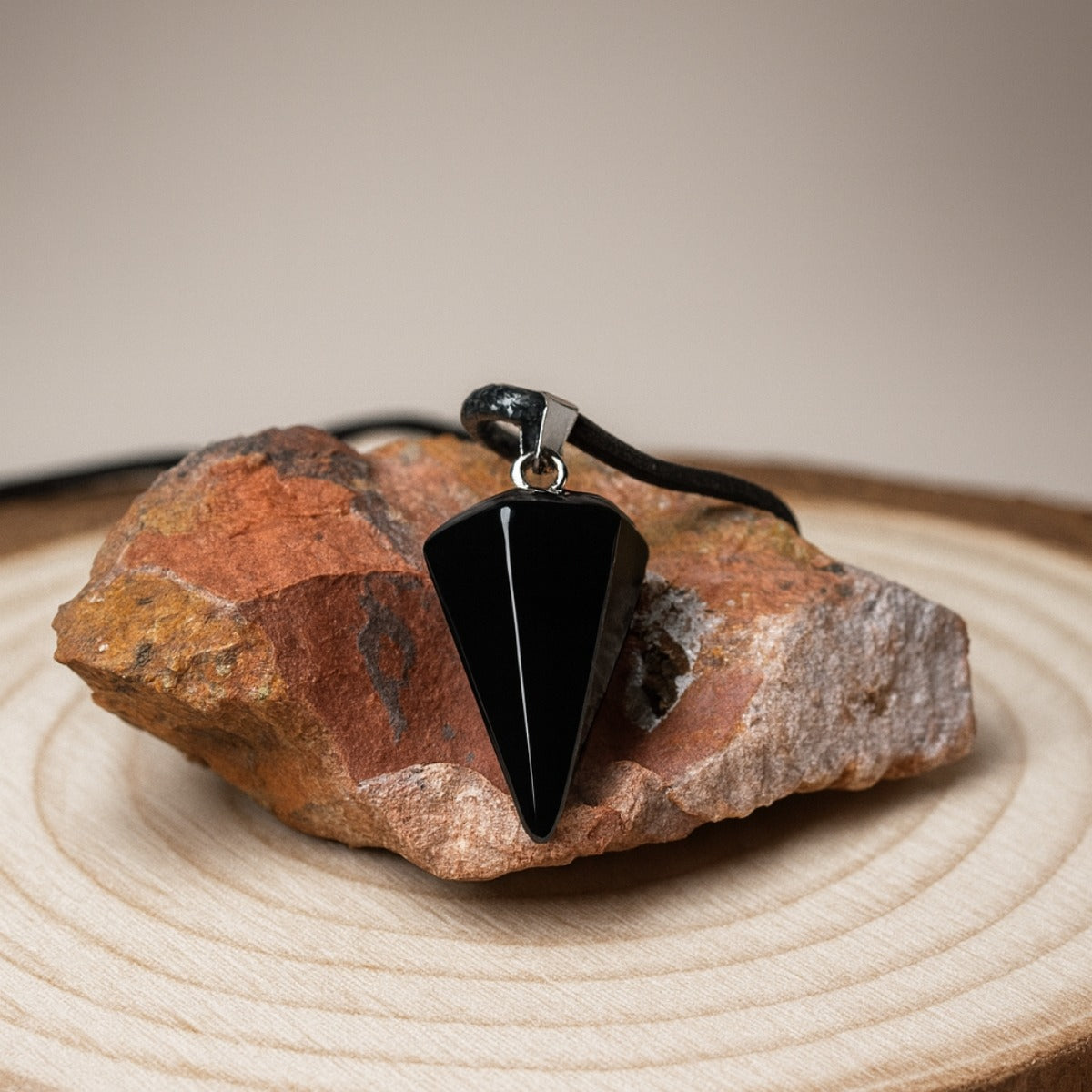 Collar Péndulo Obsidiana Protección Energética Cordón Pu