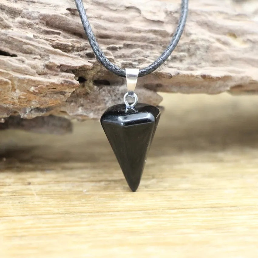 Collar Péndulo Obsidiana Protección Energética Cordón Pu