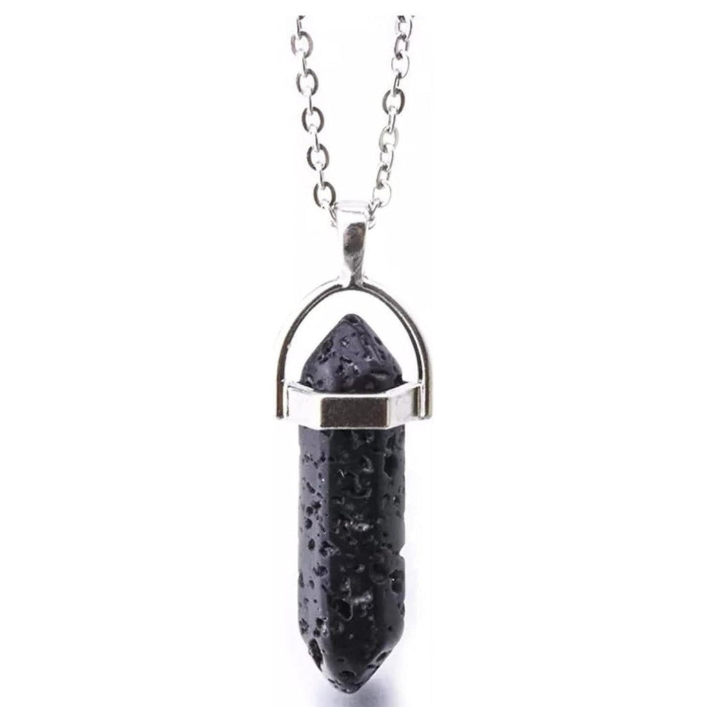 Collar Piedra Lava Volcánica Aromaterapia Con Cadena Acero