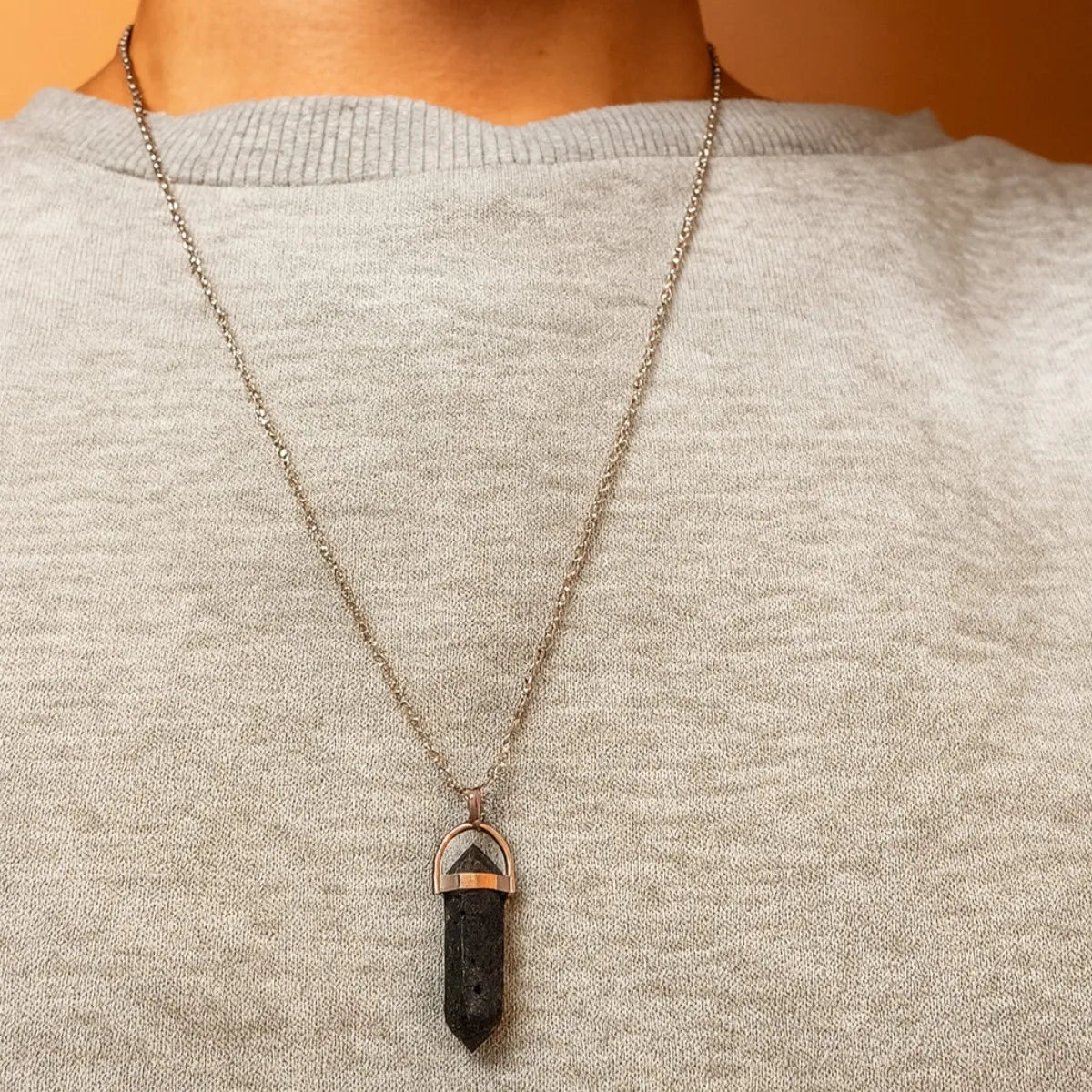 Collar Piedra Lava Volcánica Aromaterapia Con Cadena Acero