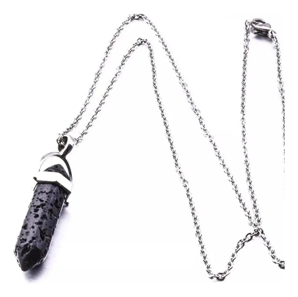 Collar Piedra Lava Volcánica Aromaterapia Con Cadena Acero