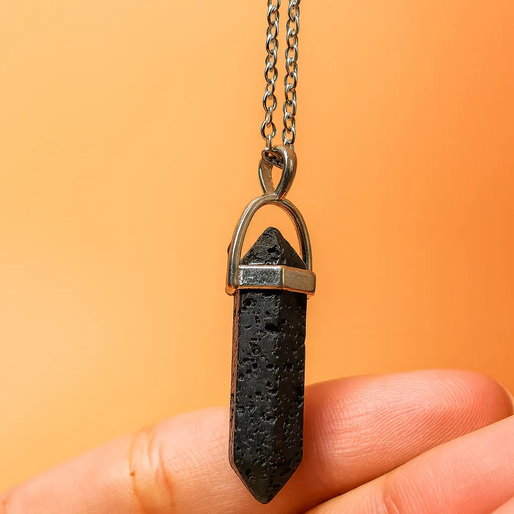 Collar Piedra Lava Volcánica Aromaterapia Con Cadena Acero