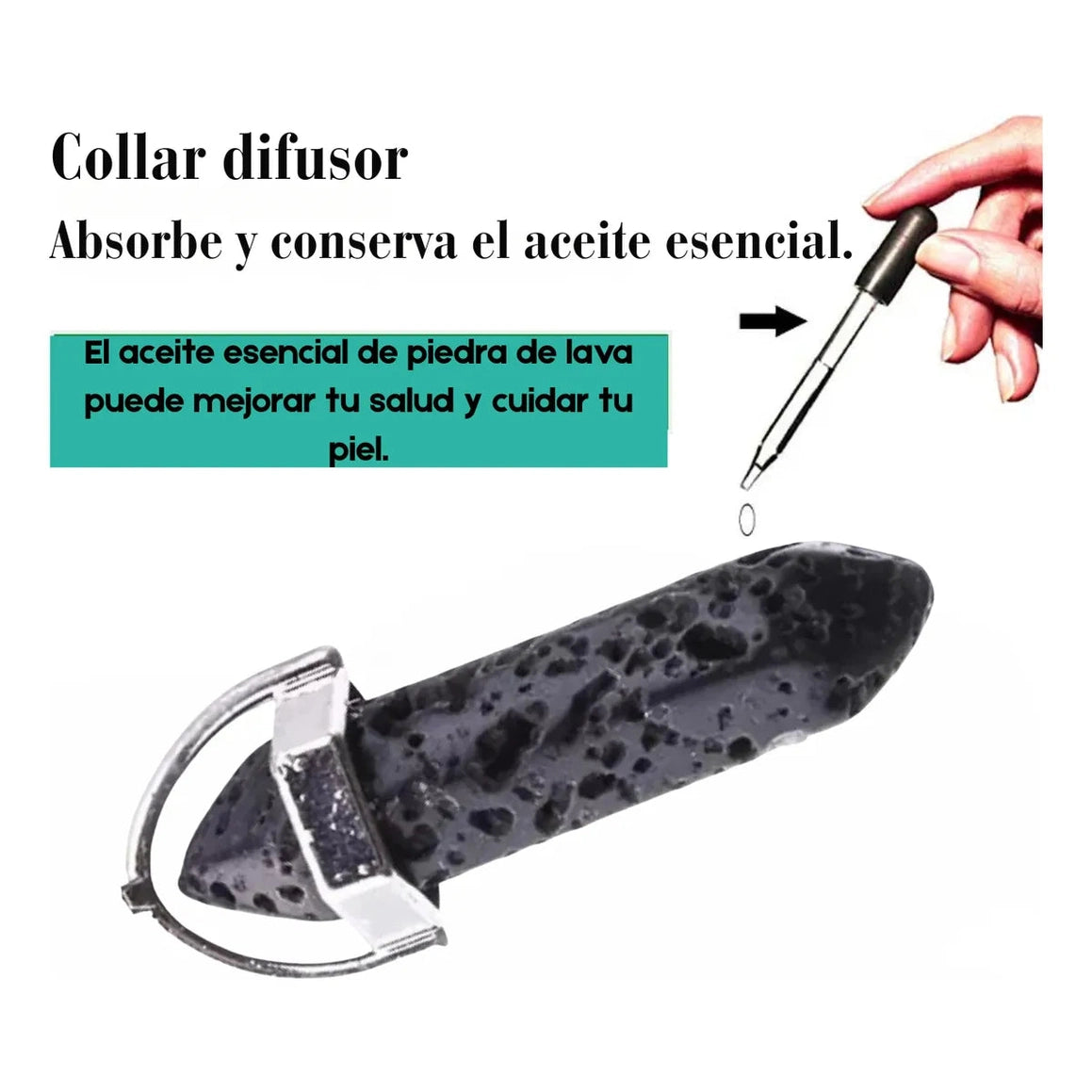 Collar Piedra Lava Volcánica Aromaterapia Con Cadena Acero