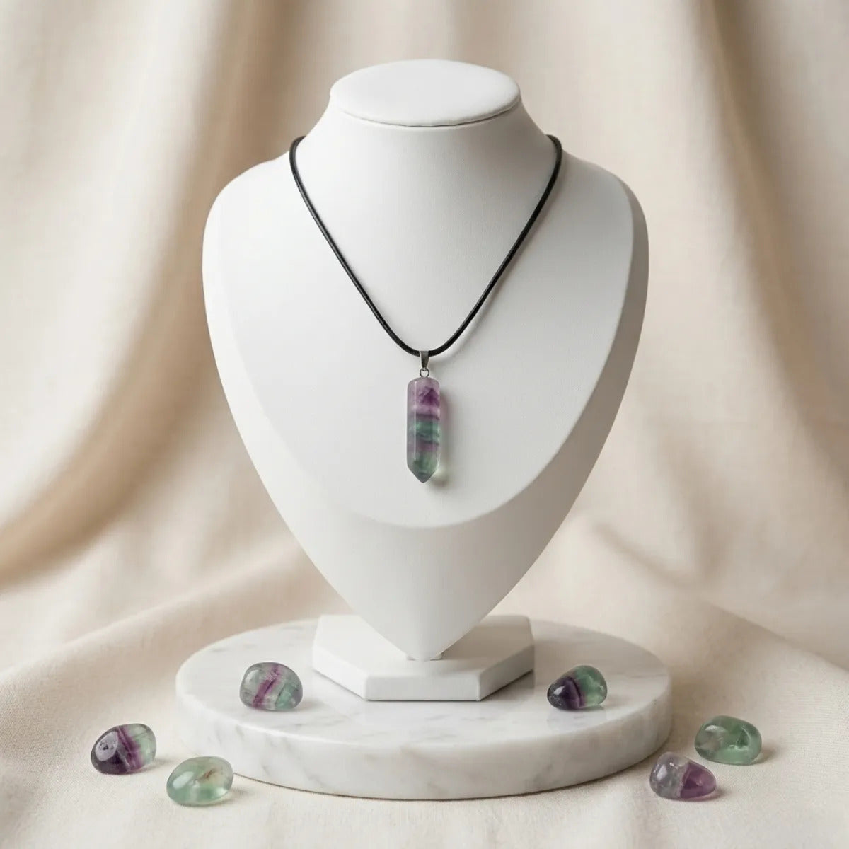Collar Punta de Fluorita Cuero PU