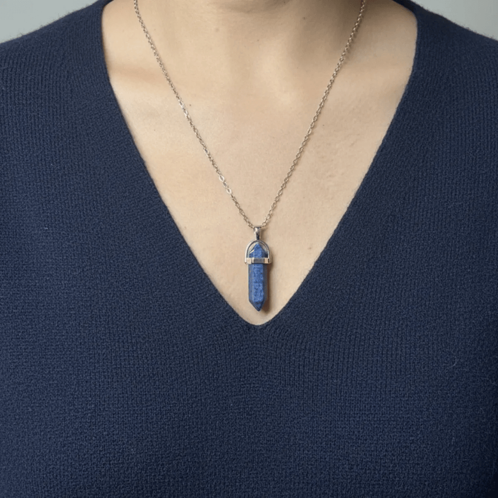 Collar Punta de Lapislázuli Natural y Acero para Sabiduría y Comunicación
