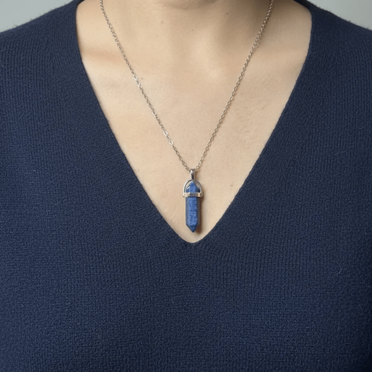 Collar Punta de Lapislázuli Natural y Acero para Sabiduría y Comunicación