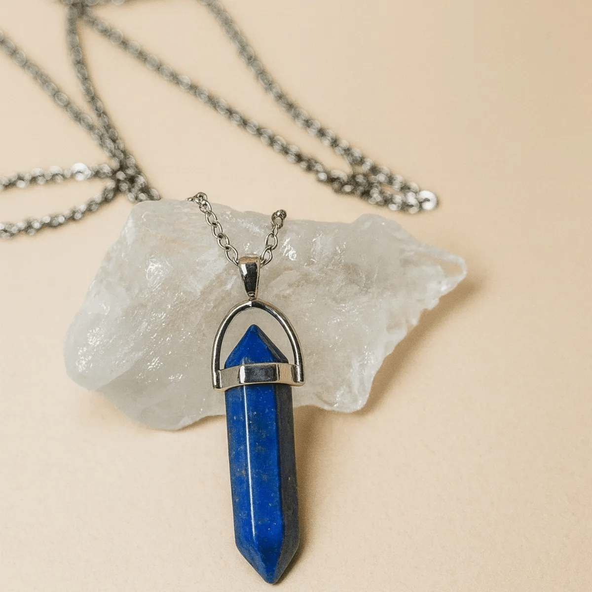 Collar Punta de Lapislázuli Natural y Acero para Sabiduría y Comunicación
