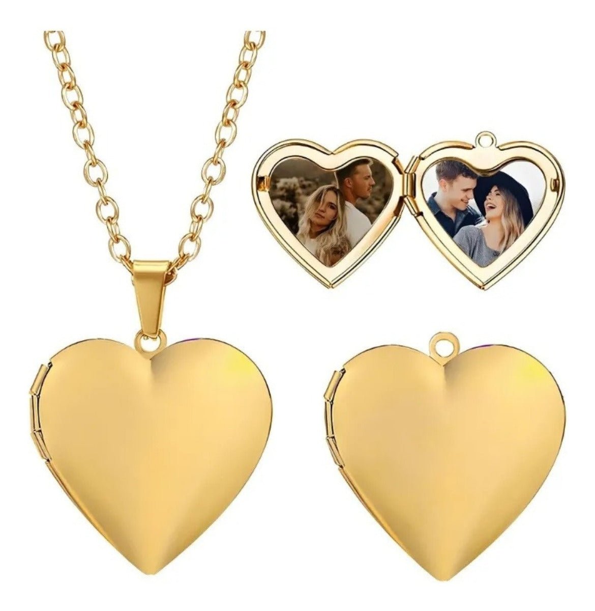 Collar Relicario Corazón de Acero Inoxidable para Fotos y Recuerdos