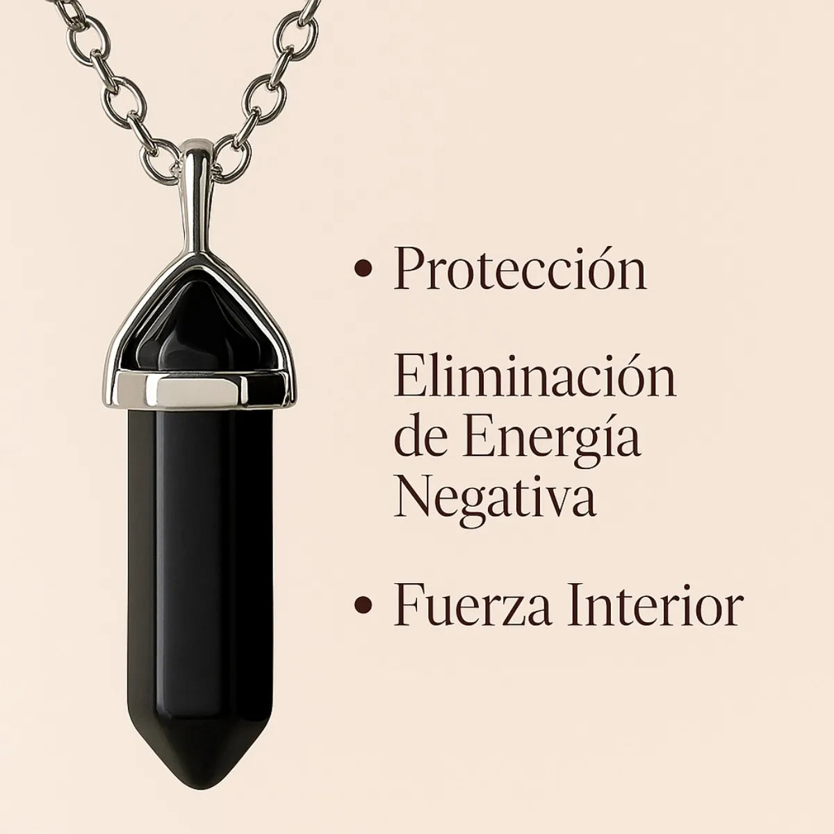Collar de Obsidiana Natural y Acero Inoxidable para Protección Energética