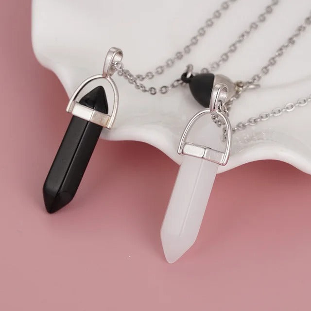 Collares De Pareja Piedra Colgante Obsidiana Y Cuarzo Amor