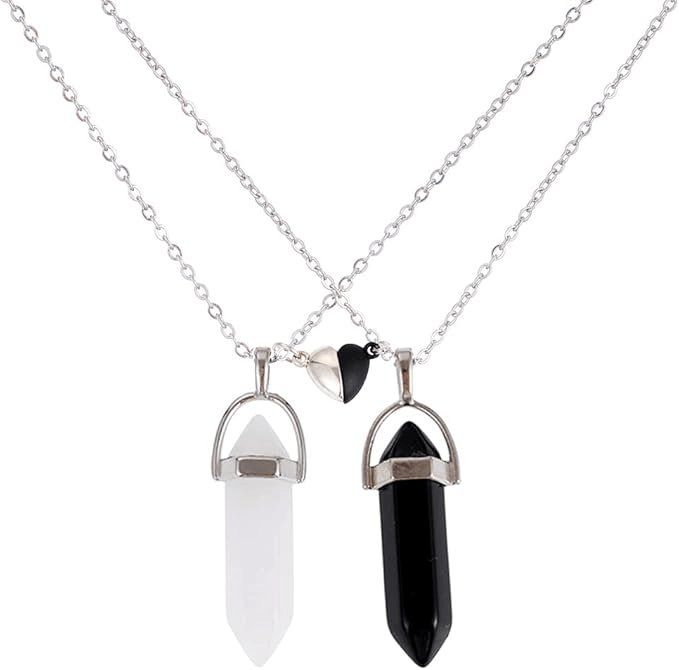 Collares De Pareja Piedra Colgante Obsidiana Y Cuarzo Amor