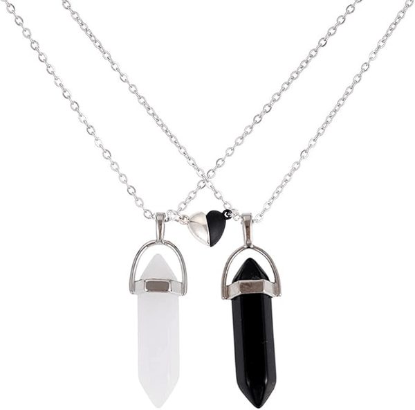 Collares De Pareja Piedra Colgante Obsidiana Y Cuarzo Amor