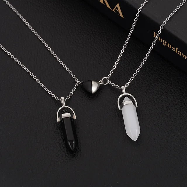 Collares De Pareja Piedra Colgante Obsidiana Y Cuarzo Amor