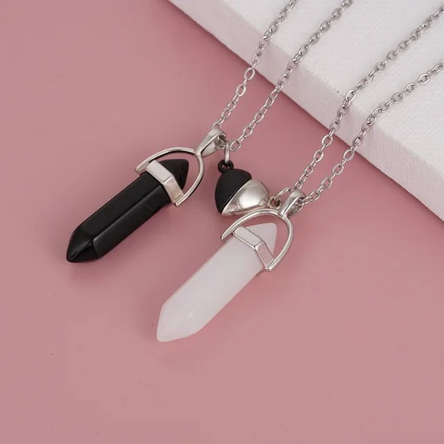 Collares De Pareja Piedra Colgante Obsidiana Y Cuarzo Amor