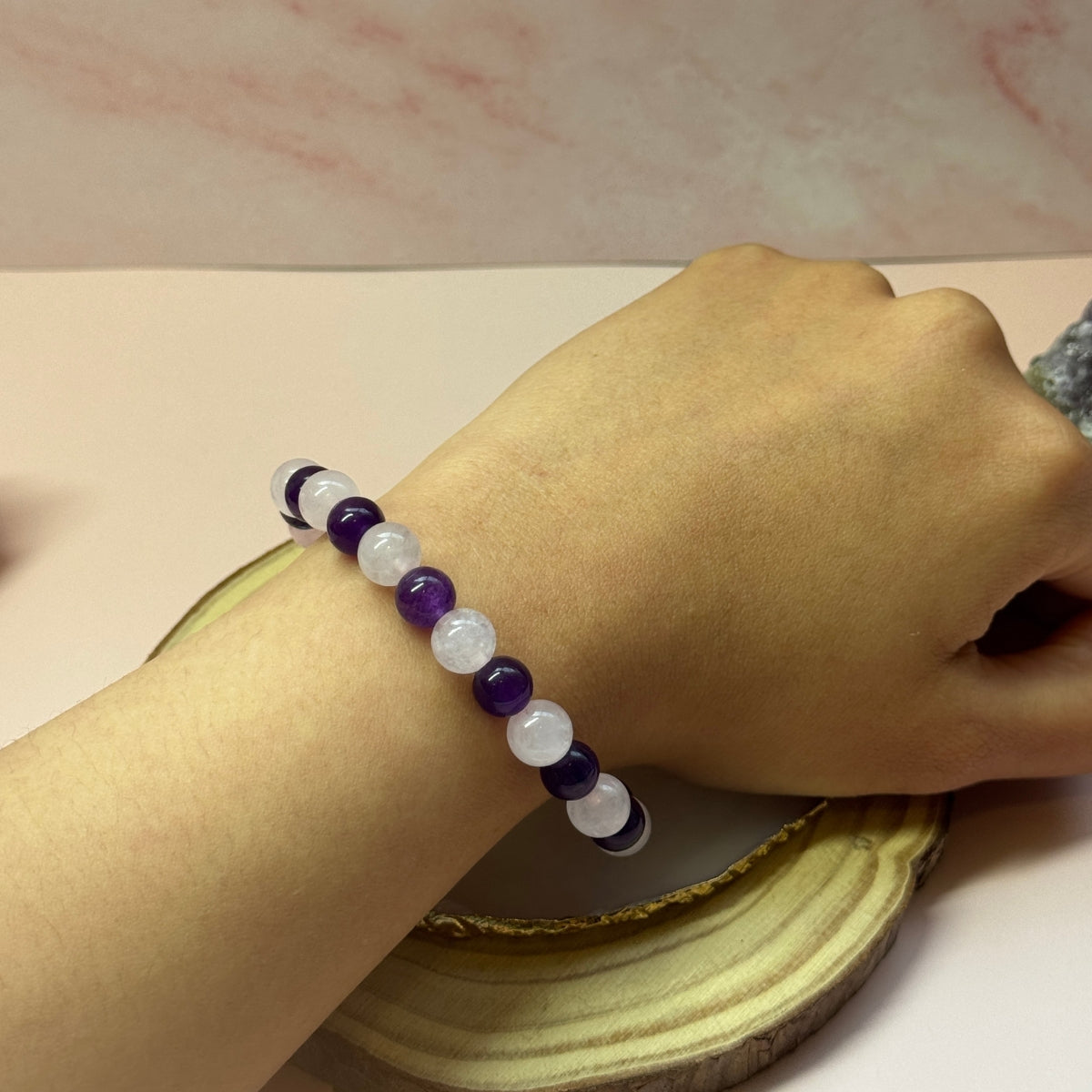 Pulsera de Cuarzo Rosa y Amatista