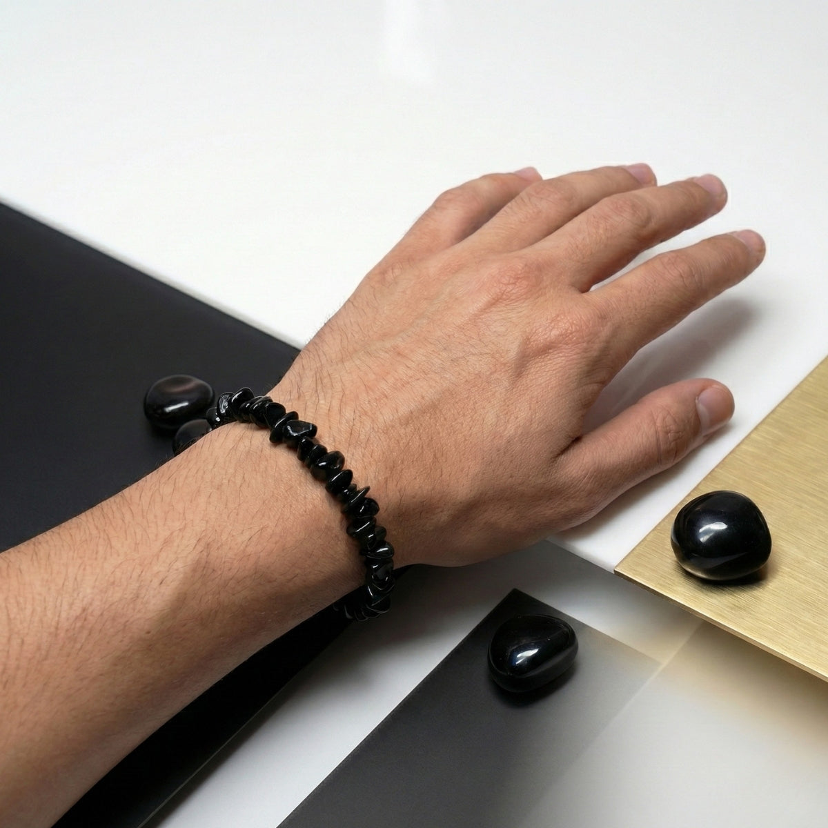 Pulsera Chips de Obsidiana Natural para Protección y Equilibrio