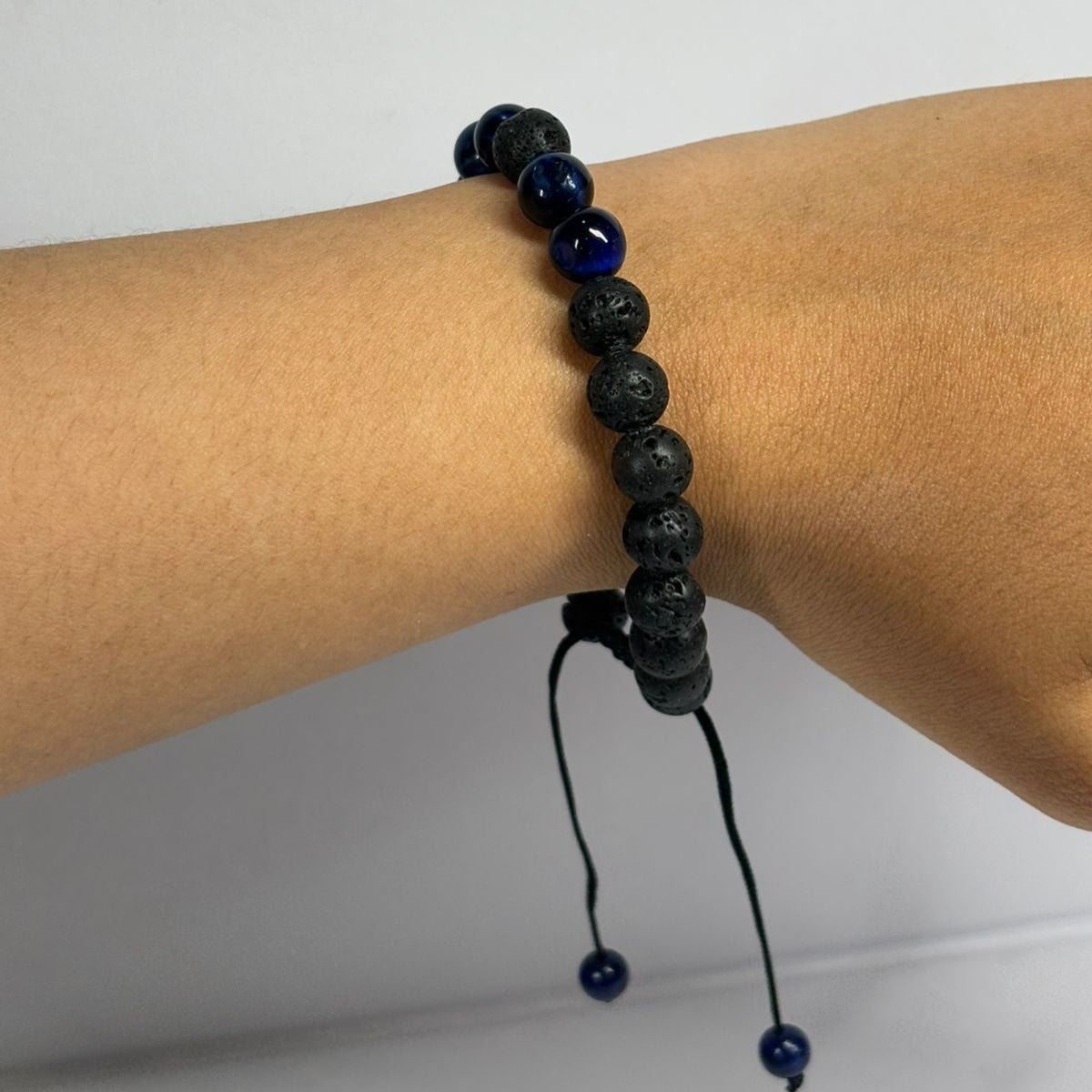 Pulsera Ojo De Tigre Azul Y Volcánica Piedras Naturales