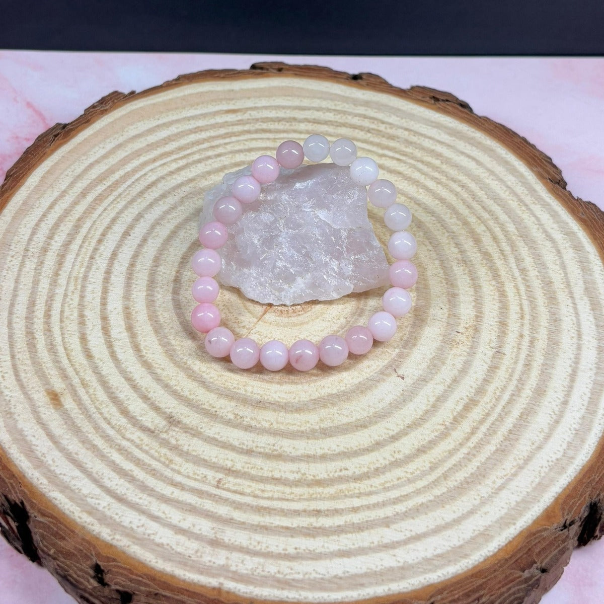 Pulsera Piedra Natural De Cuarzo Rosa Energética