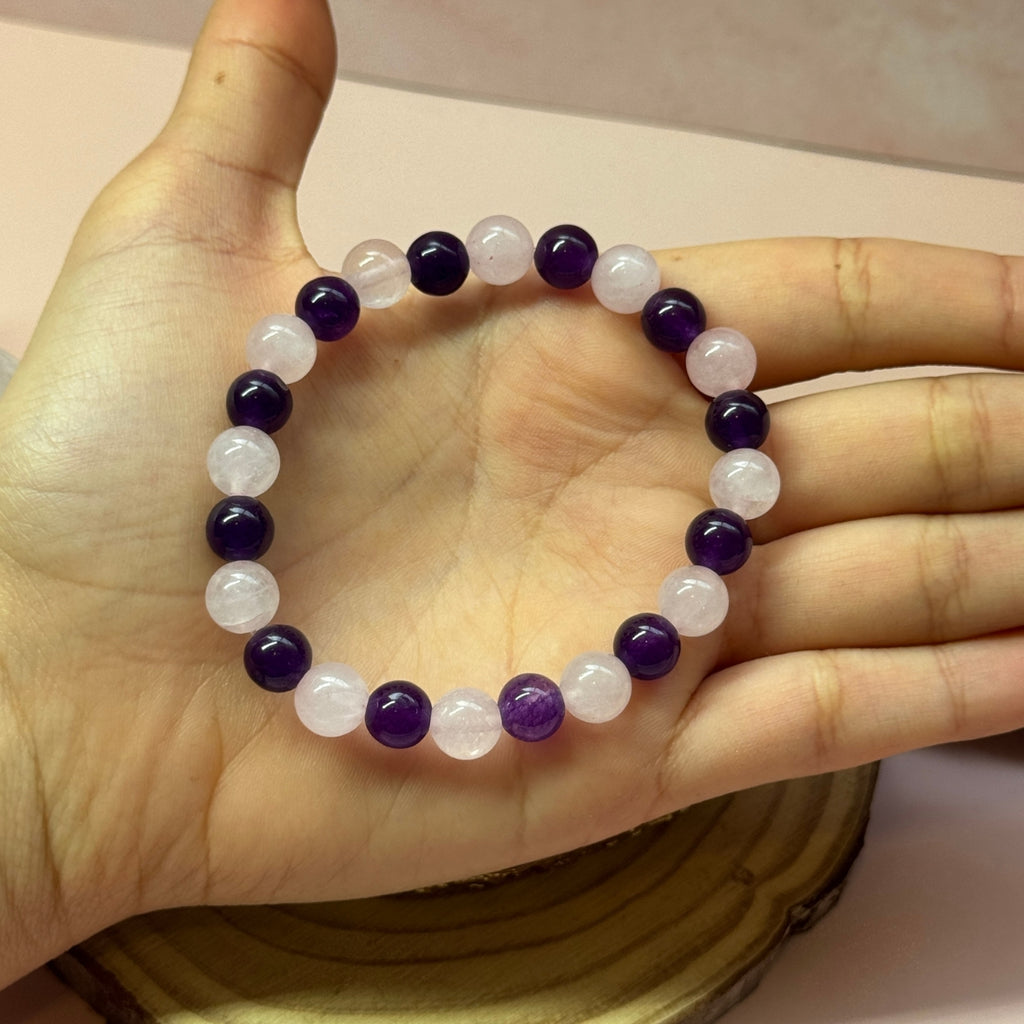 Pulsera de Cuarzo Rosa y Amatista
