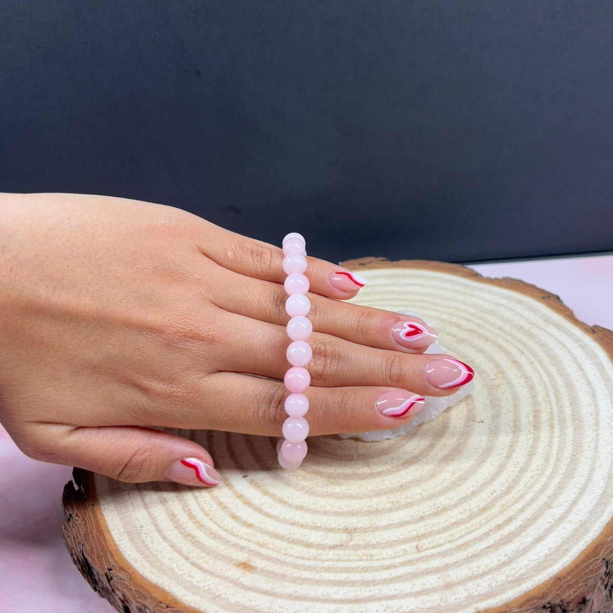 Pulsera Piedra Natural De Cuarzo Rosa Energética