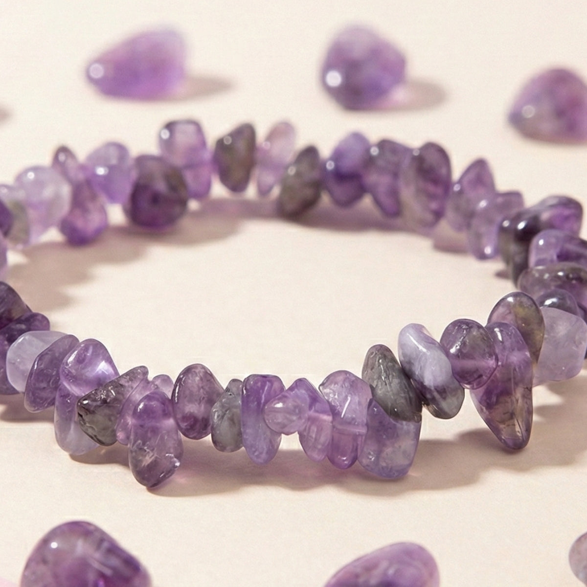 Pulsera Chips de Amatista Natural para Calma y Equilibrio