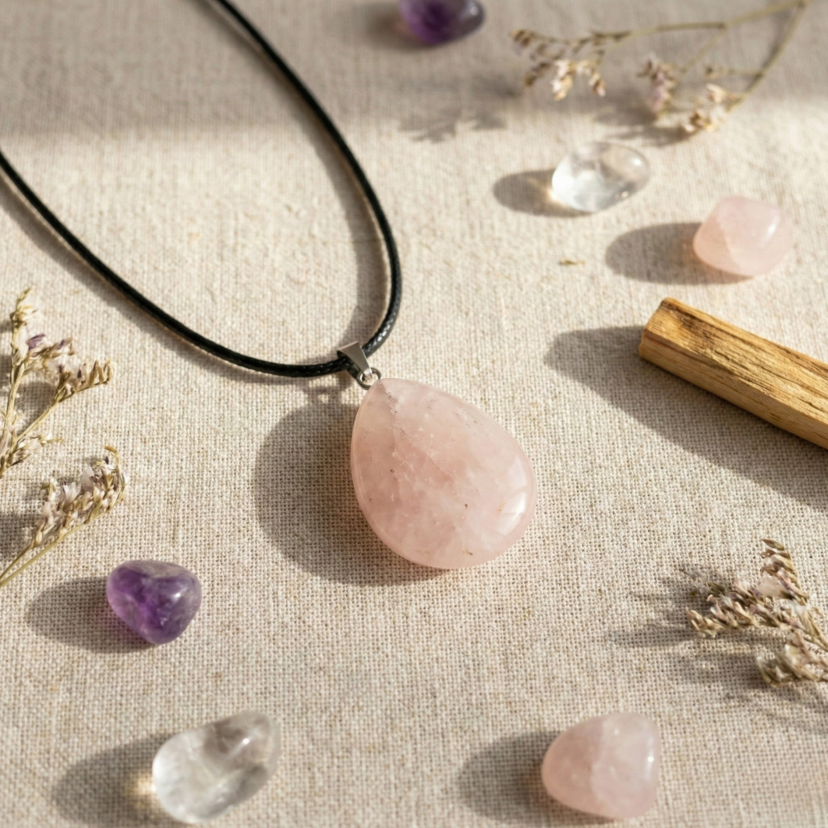 Collar de Cuarzo Rosa Gota – Amor y Sanación