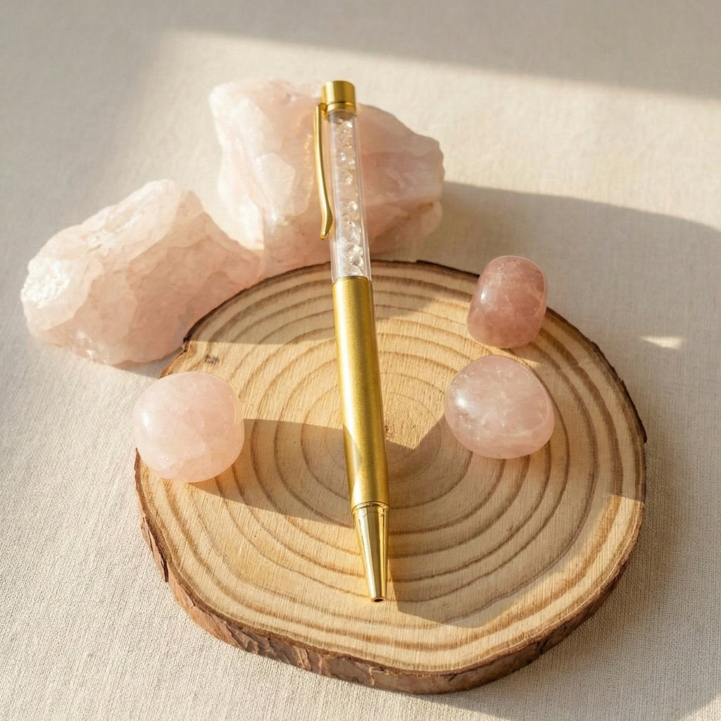 Lápiz con cristal de Cuarzo Rosa – Amor