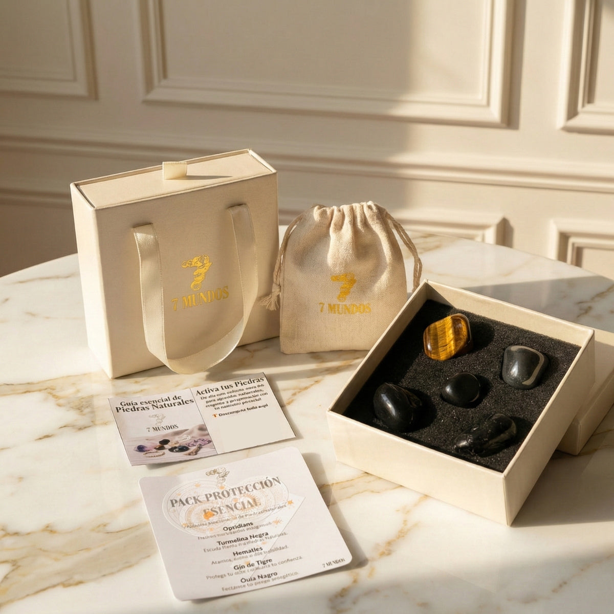 Set 5 Piedras protectoras Naturales Protección Esencial 7 Mundos
