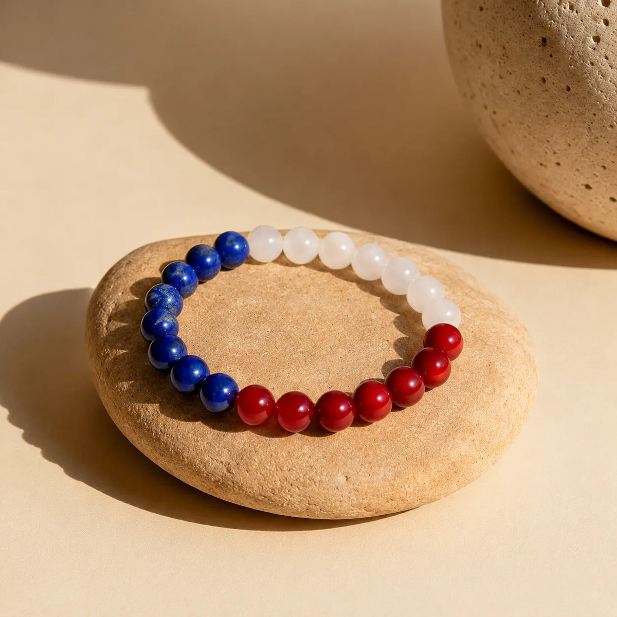 Pulsera Piedras Naturales Chile Tricolor Ágata Lapislázuli