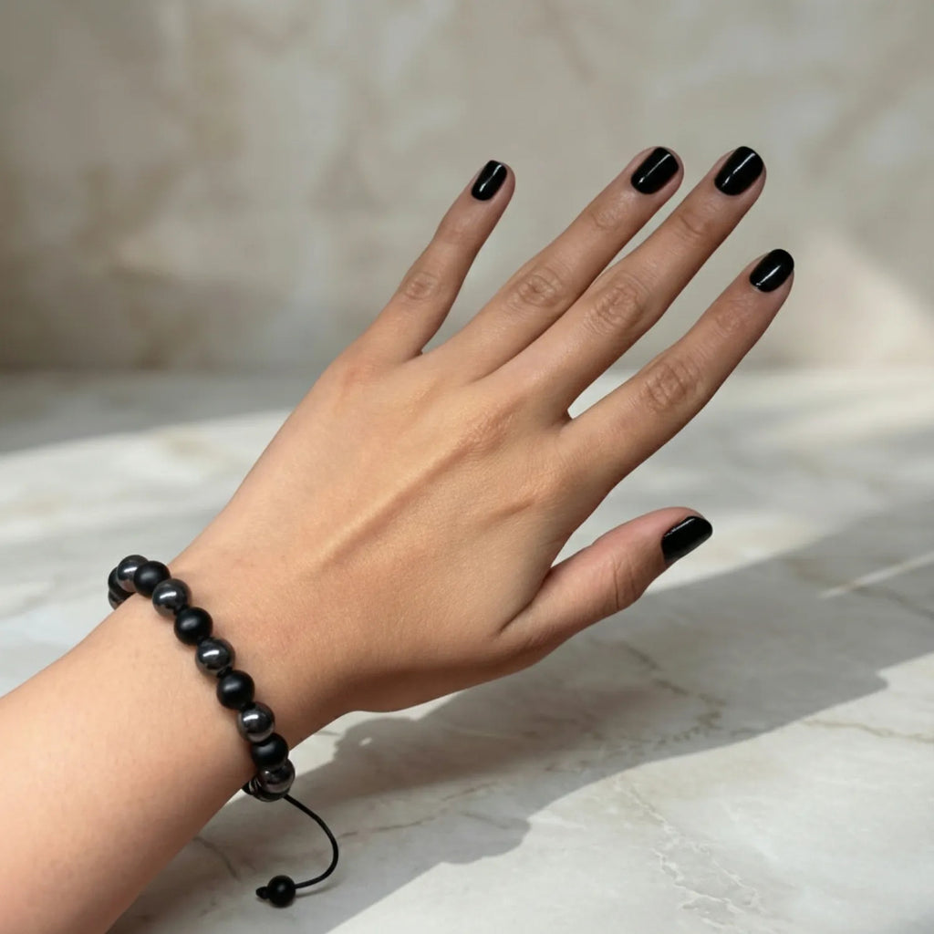 Pulsera Ajustable De Ónix Y Hematita Protección Equilibrio 