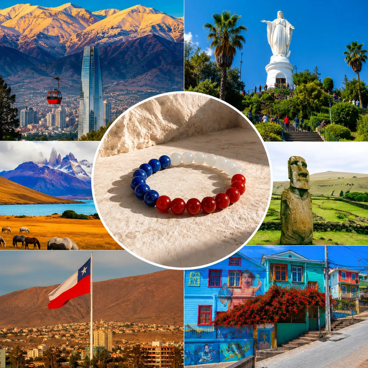 Pulsera Piedras Naturales Chile Tricolor Ágata Lapislázuli