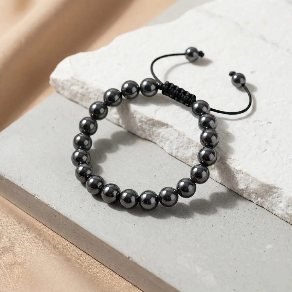 Pulsera Hematita Ajustable Piedra Natural Protección Unisex 