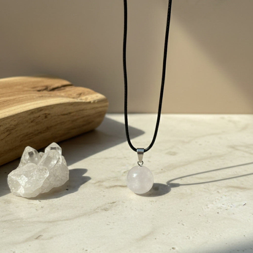 Collar de Cuarzo Cristal Cuero PU