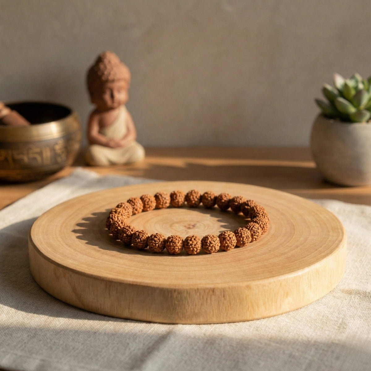 Pulsera Semillas Rudraksha Natural 8mm para Protección y Paz
