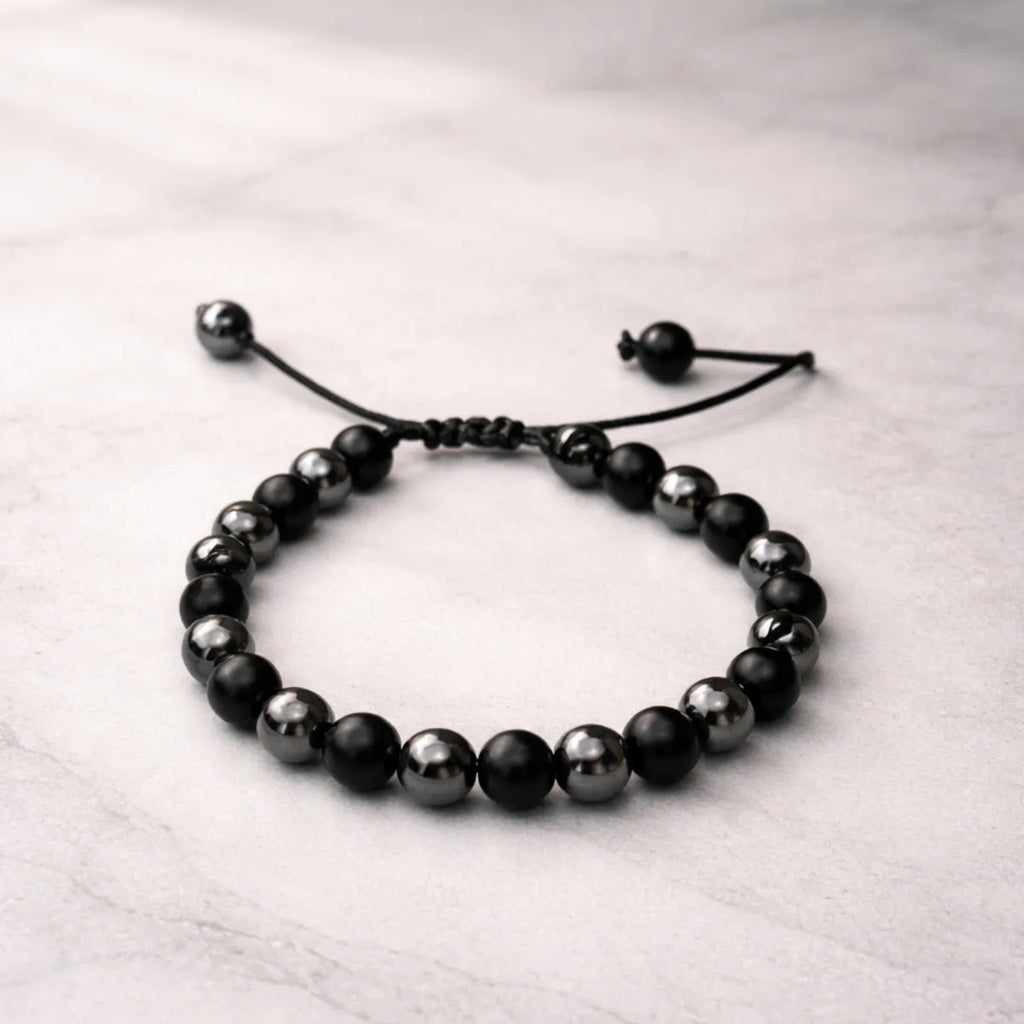 Pulsera Ajustable De Ónix Y Hematita Protección Equilibrio 