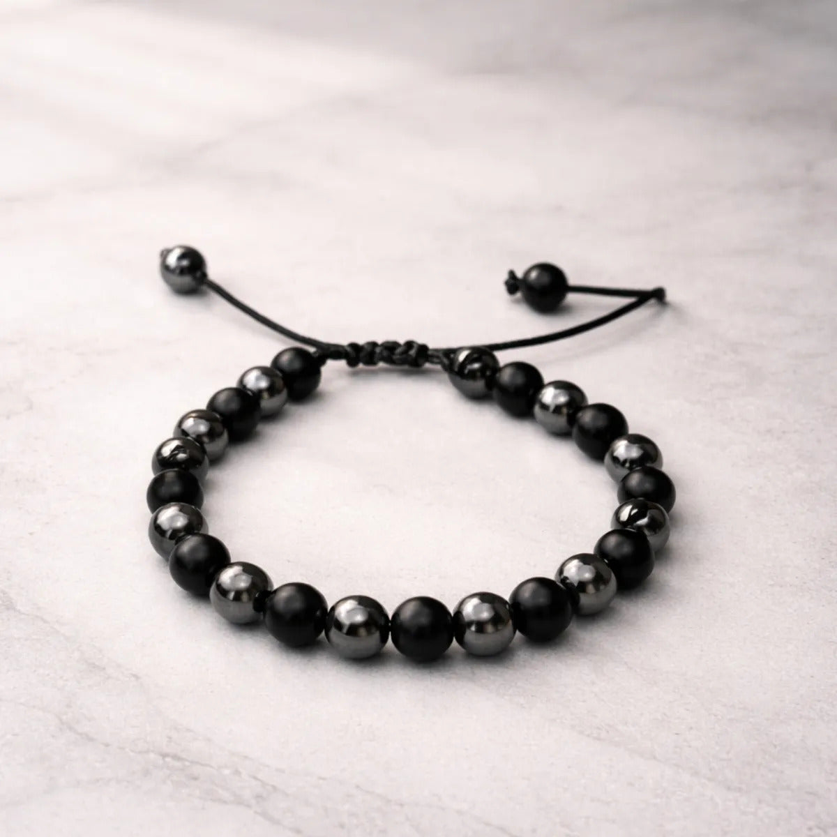 Pulsera Ajustable De Ónix Y Hematita Protección Equilibrio