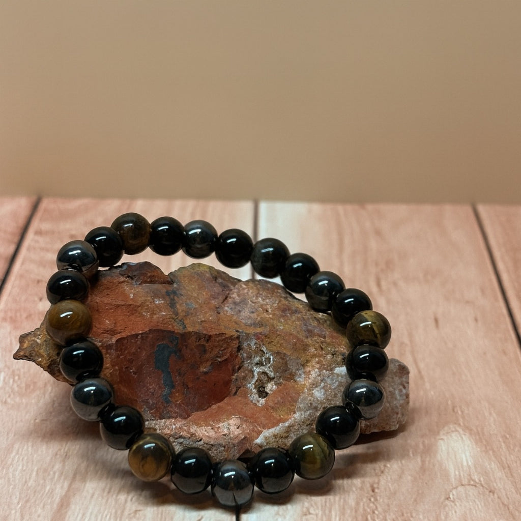 Pulsera Triple Protección – Obsidiana y Hematita