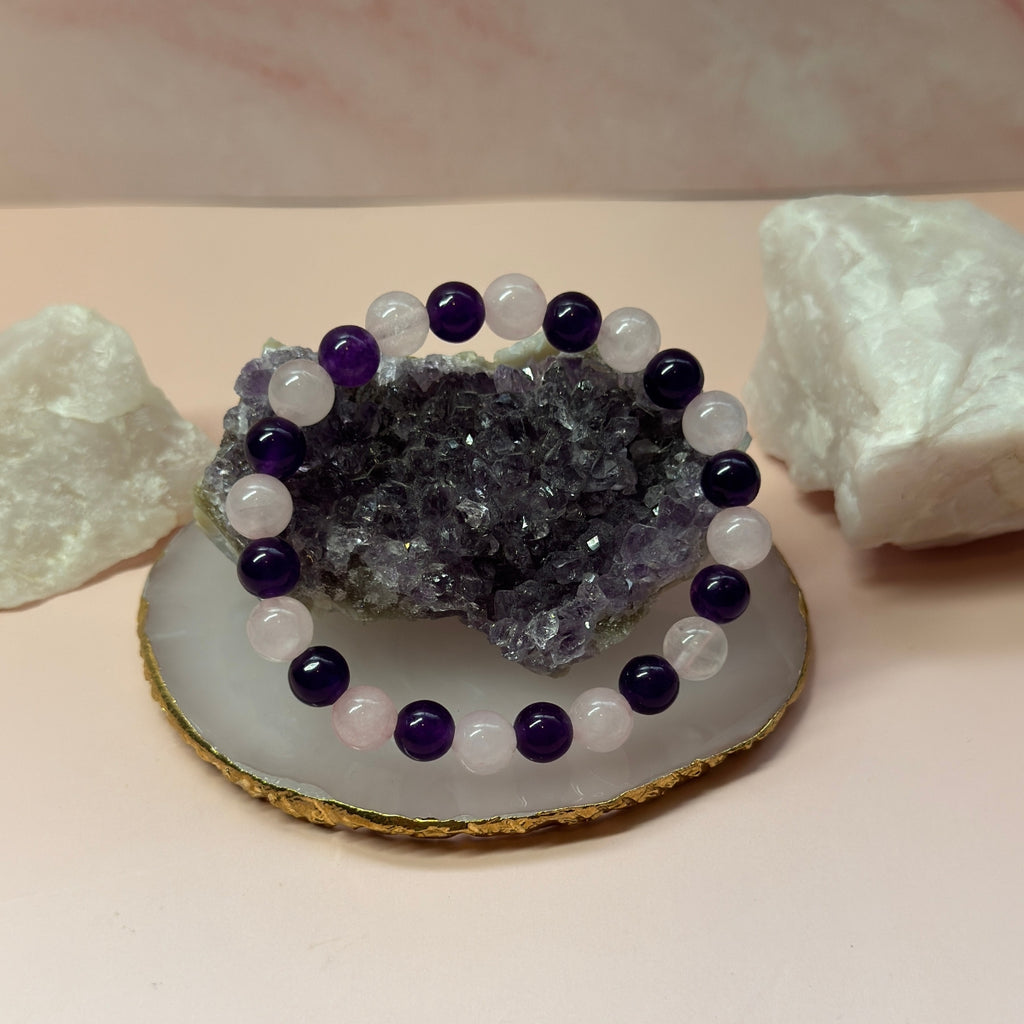 Pulsera de Cuarzo Rosa y Amatista