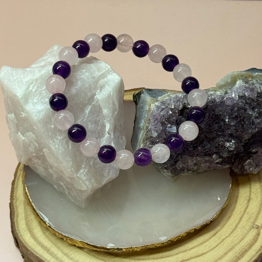 Pulsera de Cuarzo Rosa y Amatista