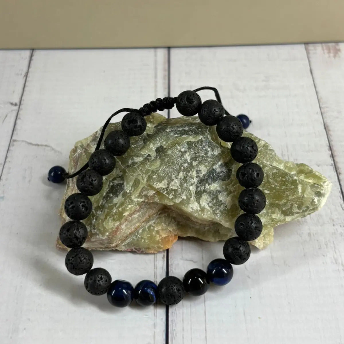 Pulsera Ojo De Tigre Azul Y Volcánica Piedras Naturales
