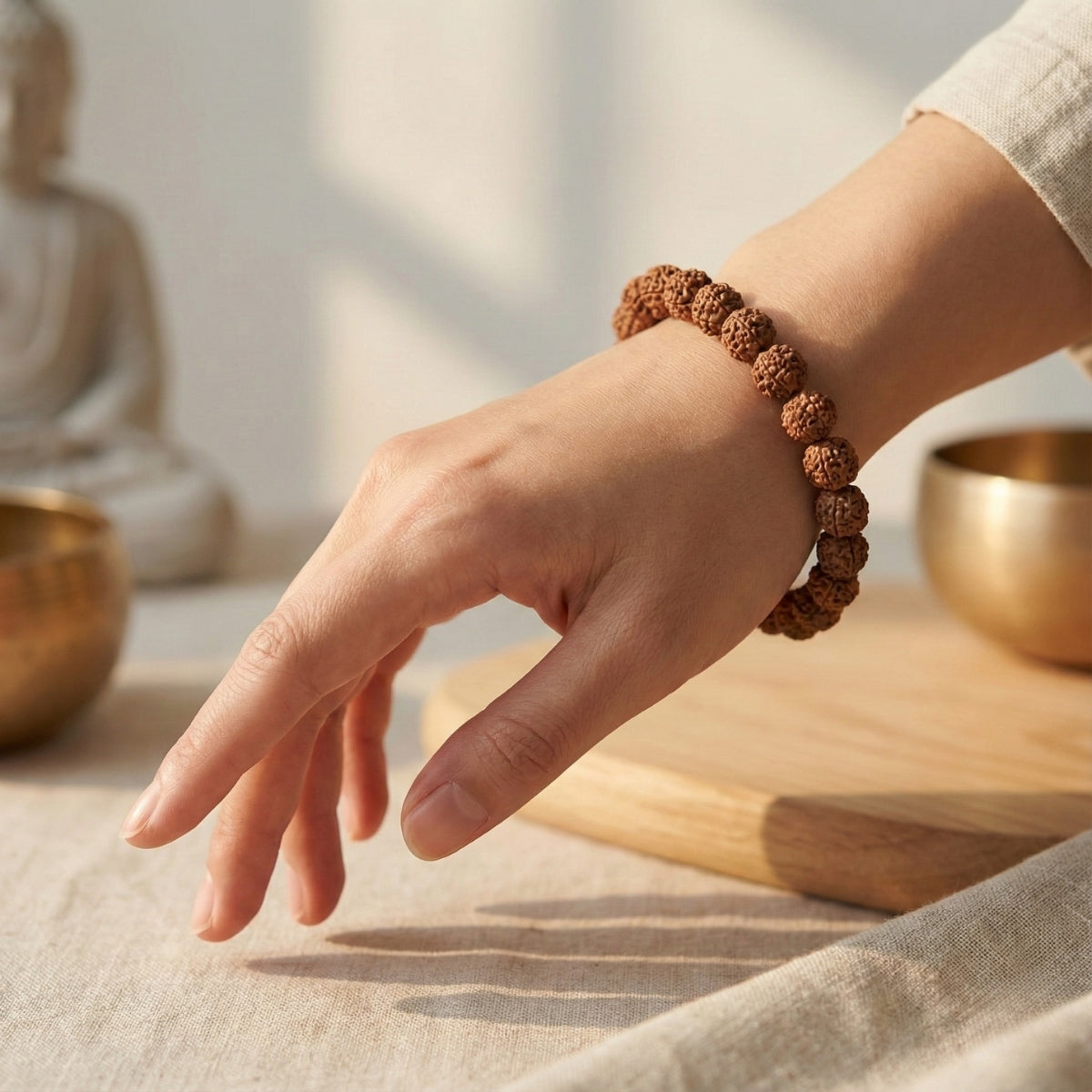 Pulsera Semillas Rudraksha Natural 8mm para Protección y Paz